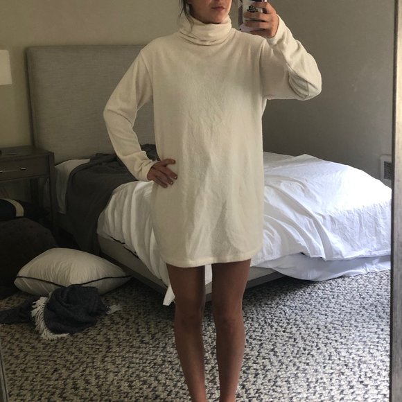 oversized turtleneck sweater dress outfit SHEIN Clasi Turtleneck Drop Shoulder Sweater Dress